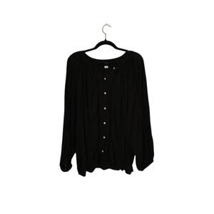 Old Navy Womens Embroidered Peasant Top Size XL Black Bohemian Lagenlook Preppy